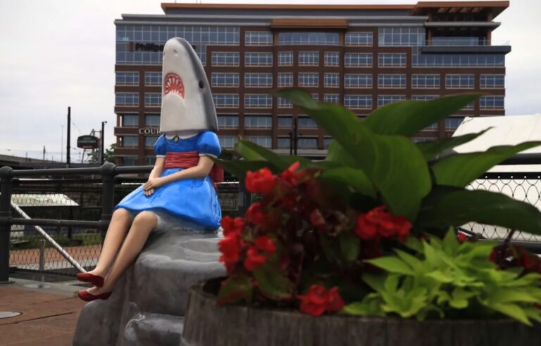 shark girl sculpture